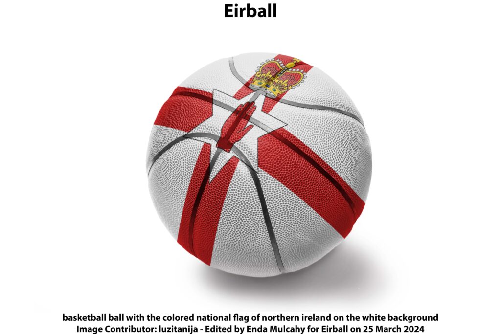 basketball ball with the colored national flag of northern ireland on the white background